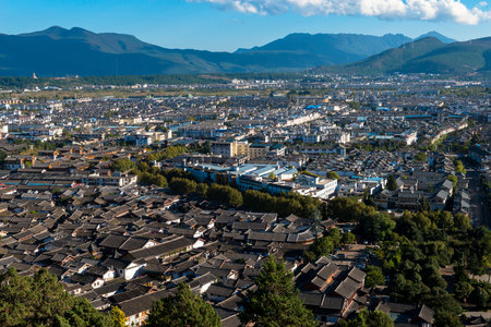 Top view of traditional roof at The Old Town of Lijiang is a UNESCO World Heritage Site located in Lijiang City, Yunnan, China.の写真素材
