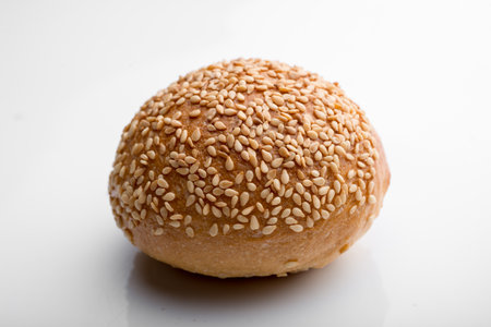Sesame bread on a white backgroundの写真素材