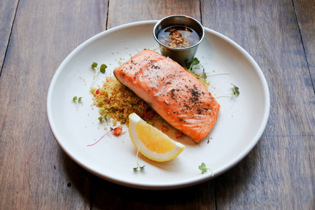 salmon steak healthy recipeの写真素材