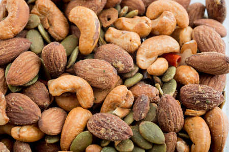 Roasted mixed nuts background textureの写真素材