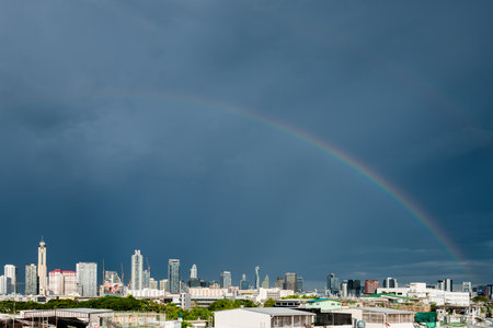 Rainbow above bangkok city, THAILAND