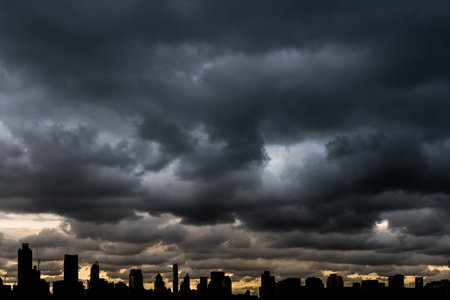 Rain clouds above the cityの写真素材