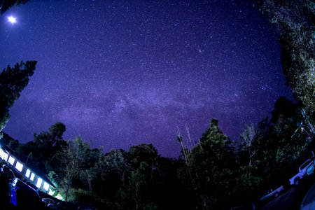 The beautiful night sky with light of moon and milkyway at Pang Ung Lake in Mae Hong Son's city,...