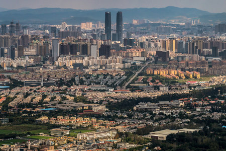 Cityscape top view of Kunming, Kunming is capital of Yunnan province most famous city in CHINAの写真素材