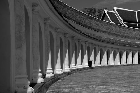 Beautiful walkway circles around Phra Pathom Chedi, Nakhon Pathom city, THAILANDの写真素材