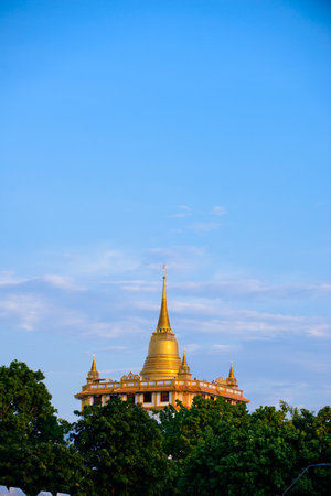 The Golden Mount at Wat Saket, Travel Landmark of Bangkok THAILANDの写真素材