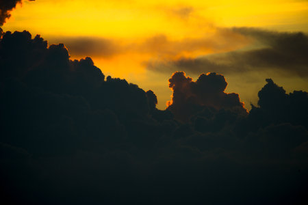 Evening sky with Clouds in golden hourの写真素材
