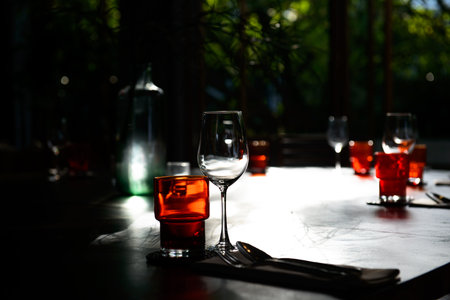 Wine glasses on table in restaurant