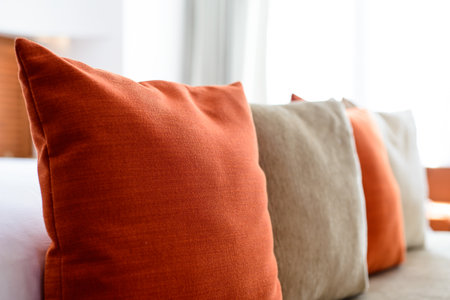 close up shot pillows lying in bedroom