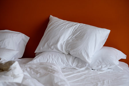Pillows and blankets on the bed after waking up