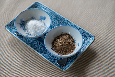 salt and pepper seasoning for steakの写真素材