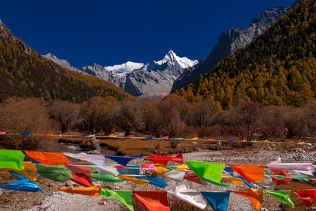 Holy snow mountain, Yading Nature Reserve in the Kham region of Sichuanの写真素材