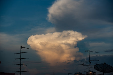 Clouds with sunset sky background wallpaper; colorful twilight sunsetの写真素材