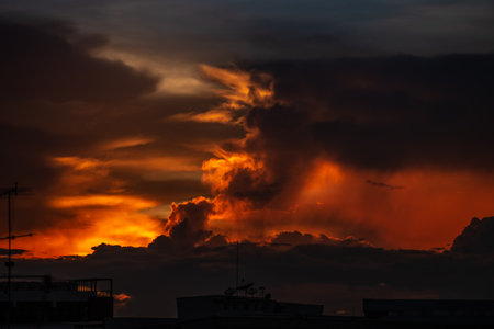 Clouds with sunset sky background wallpaper; colorful twilight sunsetの写真素材
