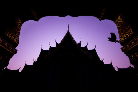 Silhouette of Marble temple is one of Bangkok's significant and most beautiful templesの写真素材