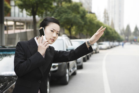 She was waiting for a taxiの写真素材