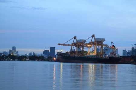 Containers loading at sea trading port