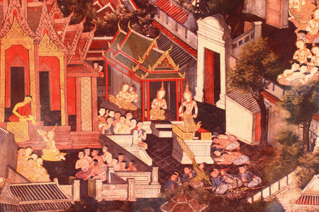 Traditional Thai style art with the story about Buddha のeditorial素材