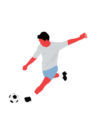 Soccer player kicks the ball. Vector illustration. のイラスト素材