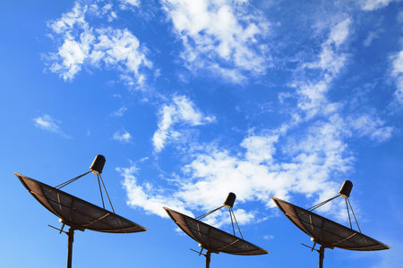 Satellite dish transmission data の写真素材