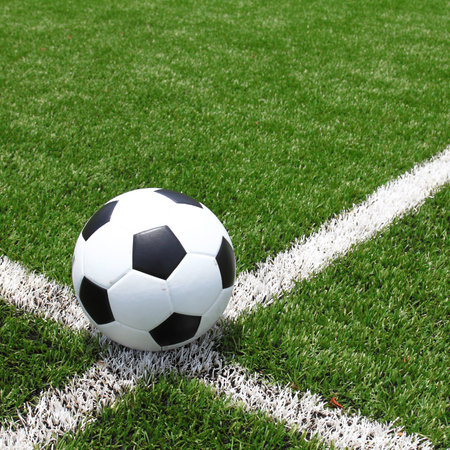 Soccer ball on the fieldの写真素材