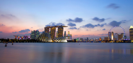 Singapore city skyline at night panoramaのeditorial素材
