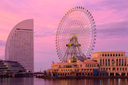 okohama, Japan skyline at Minato Mirai waterfront district.のeditorial素材