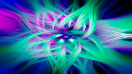 CGI abstract design in the shape of a flower from twisted light fibers. Vibrant glowing and colorfulの写真素材