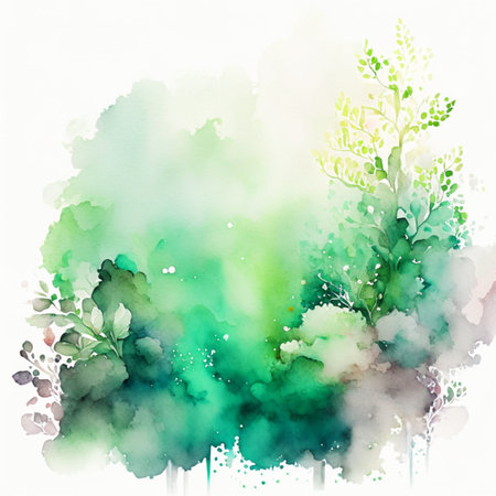 Abstract watercolor background with green trees and leaves. Vector illustration.Generative AIの素材