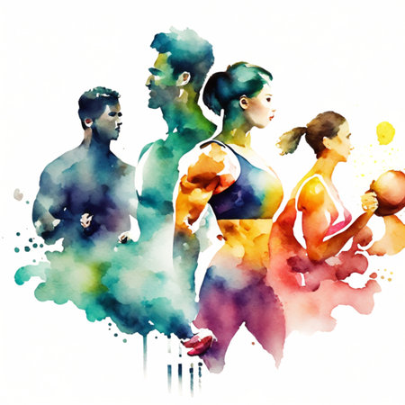 Watercolor illustration of a group of people running. Watercolor painting.Generative AIの素材