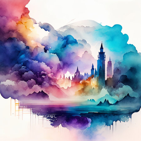 Silhouette of the famous Istanbul city in watercolor style.Generative AIの素材