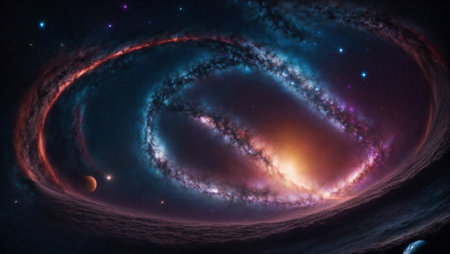 Galaxy and universe, vast galaxy, sky light in space, planets and stars, beauty of space exploration.の素材