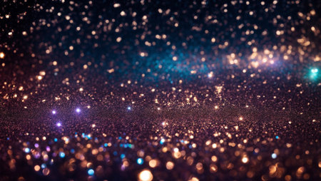 glitter vintage lights background. black and blue. de-focusedの素材