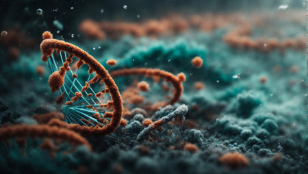 3d rendering of dna molecule in abstract space. Futuristic medical backgroundの素材