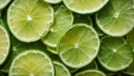 Fresh lime slices as a background, close-up, top viewの素材