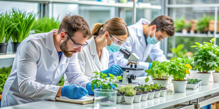 Scientific Exploration: A team of dedicated scientists diligently work in a modern labの素材