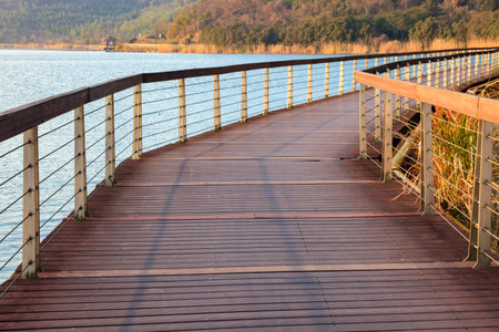 The trestle Road on the Dongqian Lake in Ningboの写真素材