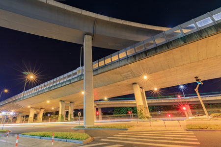 Ningbo Airport Road Viaduct night viewの写真素材