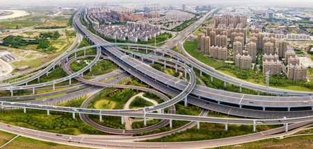 Ningbo airport viaduct aerial photographの写真素材
