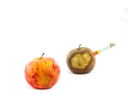 Apple healthy and apple smoking の写真素材