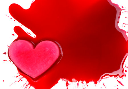 ice heart on bloodの写真素材
