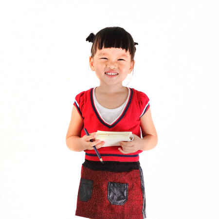 asian little student girl ready to learnの写真素材