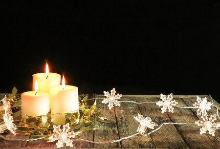 candle and light decorate in black backgroundの写真素材