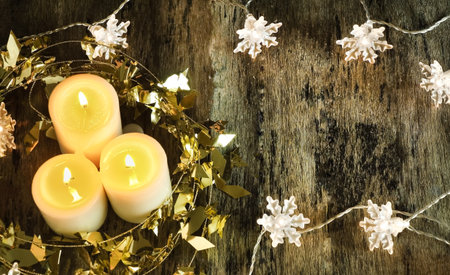 candle decorate and wood backgroundの写真素材