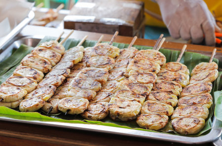 banana grill with syrup toppingの写真素材