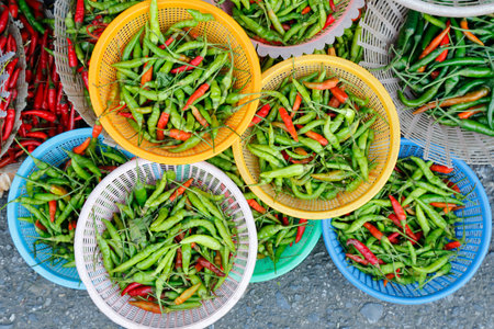 red and green chilli in local market