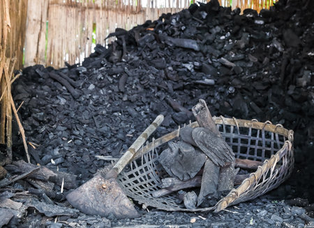 charcoal in charcoal barn prepare for saleの写真素材