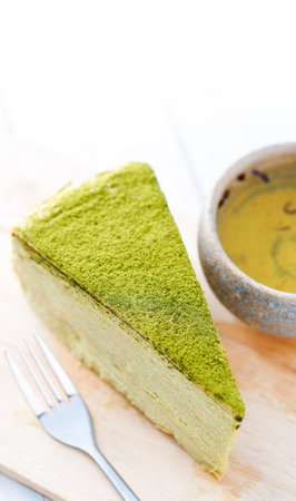 crepe cake matcha green tea topingの写真素材