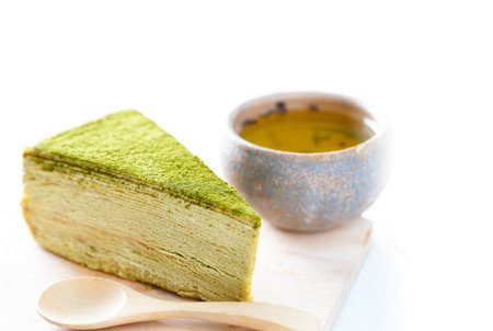 crepe cake matcha green tea topingの写真素材