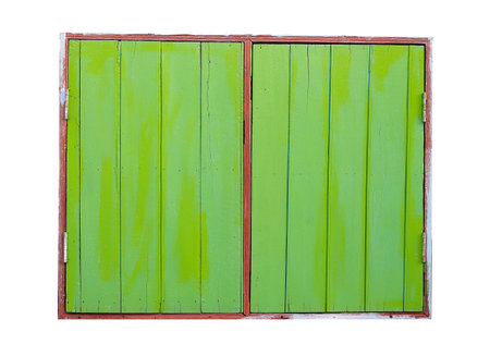 single green wooden window isolated on white backgroundの写真素材
